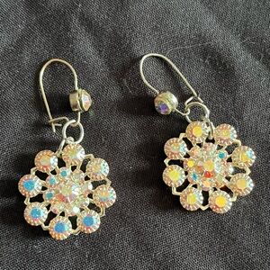 Elegant handcrafted Silver tone and aurora borealis Earrings